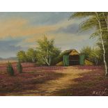 Continental School 20th Century, oil on canvas, A straw barn in woodland setting, signed to the