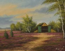 Continental School 20th Century, oil on canvas, A straw barn in woodland setting, signed to the
