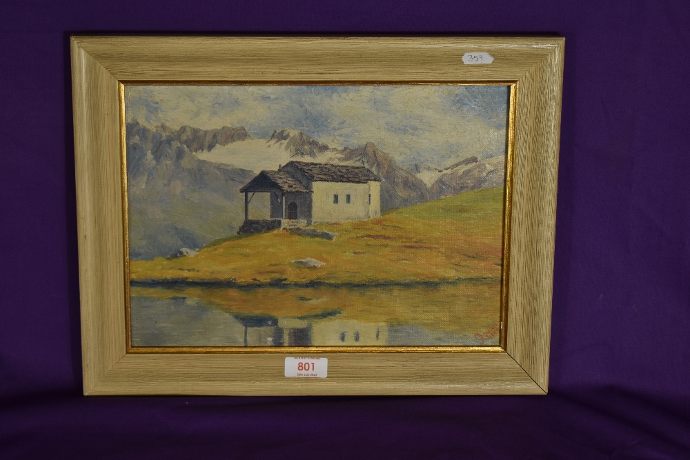 J. Aguier (20th Century, Continental), oil on board, South America - a church in front of a snow - Image 2 of 4