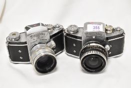Two Ihagee Exakta Varex VX cameras one with Carl Zeiss Jenna Biotar 1:2 58mm lens the other with
