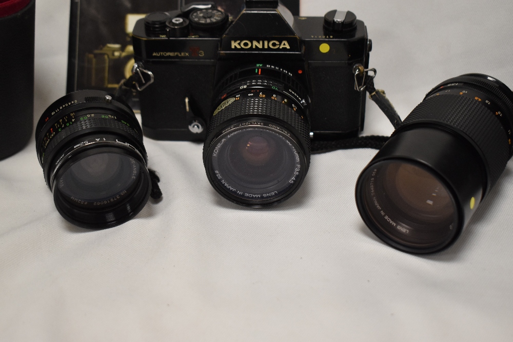 A Konica T3 camera No870614 with Hexanon AR 1:3,5-4,5 35-70mm lens, a Hexanon AR 1:3,2 135mm lens - Image 2 of 2