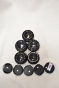 Five Olympus OM-System Zuiko MC Auto-S 1:1,8 50mm lenses Nos 1772886, 3201573, 3342408, 1870428 &