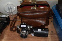 An Ihagee Exakta camera with Carl Zeiss Jena Pancolar 2/50 lens and Ihagee extention tube kit as