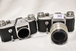 Two Pentacon F Camera bodies Nos432204 & 471521 one with Carl Zeiss Jena Tessar 1:2,8 50mm lens