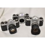 Three Pentax S1a camera bodies Nos 683641, 676193 & 703205 one with Super-Tatumar 1:1,8 55mm lens