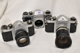 Three Pentax S1a camera bodies Nos 683641, 676193 & 703205 one with Super-Tatumar 1:1,8 55mm lens