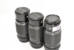 Three SMC Pentax-M Zoom 1:4 75-150mm lenses Nos 766927, 811634 & 8110998