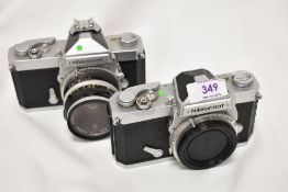 Two Nikkormat FT camera bodies NoFT3152668 & FT3198790 one with Nikkor-H Auto 1:2 50mm lens