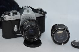 An Ashhi Pentax Spotmatic SPII camera No 5292344 with Takumar 1:1,8/55 lens No5378734 andSoligar 1: