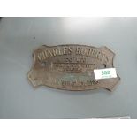 A Brass Wagon Plate, Charles Roberts & Co LTD, Wakefield, ENG, Road & Rail Tank Builders