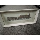 A carriage style framed Pen & Ink Watercolour by R Johnson, 2-4-0 Adriatic 1309 Loco & Tender in