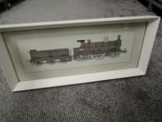 A carriage style framed Pen & Ink Watercolour by R Johnson, 2-4-0 Adriatic 1309 Loco & Tender in