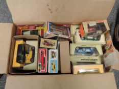 A box of Modern diecasts including Matchbox Models of Yesteryear, Solido, Corgi 471 Silver Jubilee