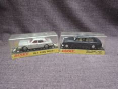 Two Dinky diecasts, 164 Mk4 Ford Zodiac in silver with red interior and 152 Rolls Royce Phantom V