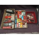 A collection of playworn diecasts including Spot-On Silver Wraith, Meccano Saloon Car, Matchbox etc,