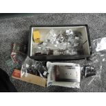 A box of Hornby and similar 0 gauge Spare Parts and Accessories along with Clockwork Keys