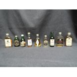 Nine Miniature bottles of Single Malt Scotch Whisky, White Horse 70 proof, Talisker 100 proof, Aber