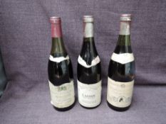 Three bottles of French Red Wine, 1991 Marquis De Sade Cotes Du Ventoux, 13% vol 75cl, 1998 Ladoix