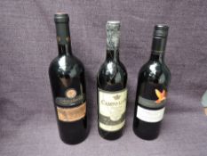 Three bottles of Red Wine, Campo Lindo Crianza 1998 12.5% vol, 75cl, Turner Rose 2005 13.5% vol,