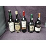 Five bottles of mixed Alcohol, Sandeman White Porto 19% vol, 75cl, Pocas Ruby Porto 19% vol,