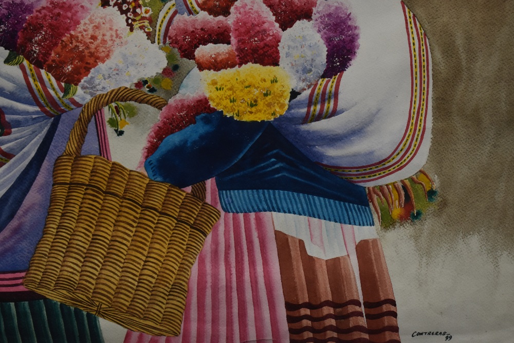 Unknown Artist, 20th Century Continental School, watercolour, Hispanic flower gatherers, signed ' - Image 3 of 3