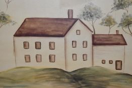 Artist Unknown, contemporary, painting on board, Farmhouse on hill in sepia tone, 60cm x 90cm