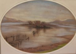 *Local Interest - Curwen Family (Workington), c.1850, chalk study, 'Belle Isle', Windermere Lake,