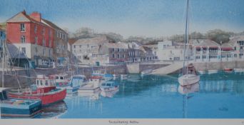 Artist Unknown, a coloured print, 'Tranquil Moorings, Padstow', framed, mounted, and under glass,