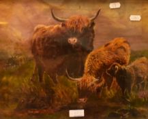 W.Hayes (19th/20th Century, British), oil on canvas, A family of Highland cows within a moorland