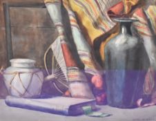 Lilian A. Bates (20th Century), watercolour, A still life scene depicting a green glazed vase and