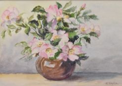 M.Hoyle (20th Century), watercolour, A still life of flowers displayed within a spherical glazed