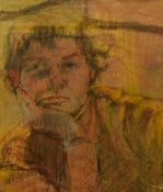 20th Century, chalk study, A half portrait of a pensive man, framed, mounted, and under glass,