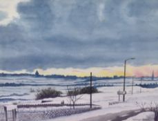 *Local Interest - Richard Irving (20th Century, British), gouache, A winter landscape in