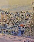 Frank Palmer Cook (1894-1994), watercolour, 'La Croissae, Brittany', A busy harbour view with