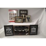 A selection of five Beatles decorative tin signs with the four largest measuring 30 x 35 cm