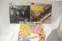 A lot seven Beatles albums with mix of later pressings and originals - viewing is recommended -