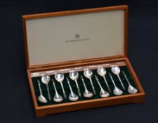 A limited edition Queen Elizabeth II cased set of thirteen reproduction silver Apostle spoons,