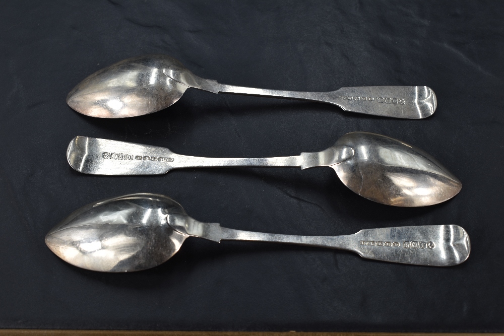 A group of three Victorian Scottish provincial silver table spoons, fiddle pattern with engraved - Image 2 of 2