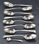 A group of six George V silver Old English pattern teaspoons, with pip to terminal and engraved with