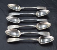 A set of six Victorian silver fiddle pattern teaspoons, engraved with circular cartouche and initial