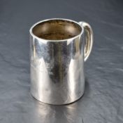 A Victorian silver christening mug, of plain slightly spreading cylindrical form with simple loop