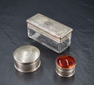 A late Victorian silver-topped hob-nail cut-glass dressing table jar, of oval form with domed cover,