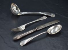 A George III silver fiddle, thread and shell pattern sifting spoon, with circular pierced bowl,