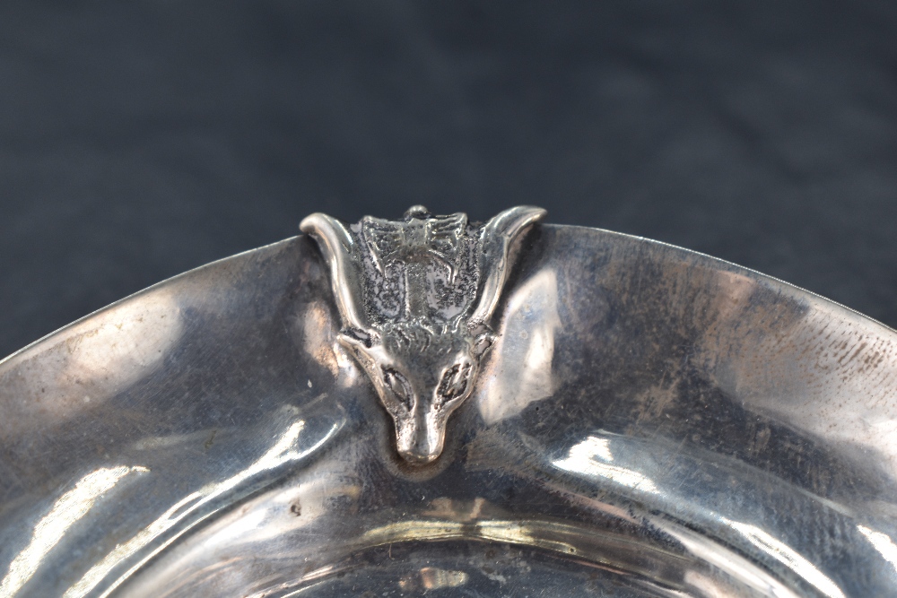 An interesting 900 grade white metal pin dish, the rim embossed with stylised rams head and axe - Image 2 of 2