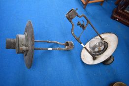 Two large industrial ceiling light fittings , sold as decorative and untested