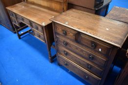 A mide 20th Century oak two over three drawer bedroom chest and similar dressing table/desk