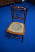 A Victorian spindle back bedroom chair, of small proportions