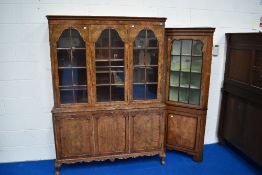 An early to mid 20th Century walnut bookcase and a similar corner display