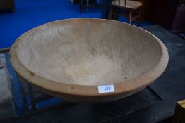 An antique sycamore butter bowl, diameter 49cm, originally bought from clearance sale at Hill Top,