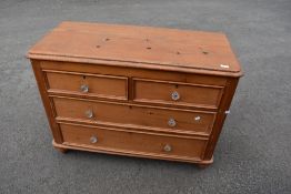 A Victorian stripped pine chest of two over two drawers, width approx. 105cm
